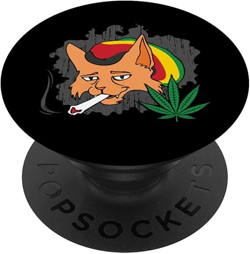 Miniatura 1 de Weed Smoking Cat Smoke Meowt THC CBD Marihuana Stoner Kitten PopSockets agarre y soporte para teléfonos y tabletas, Negro