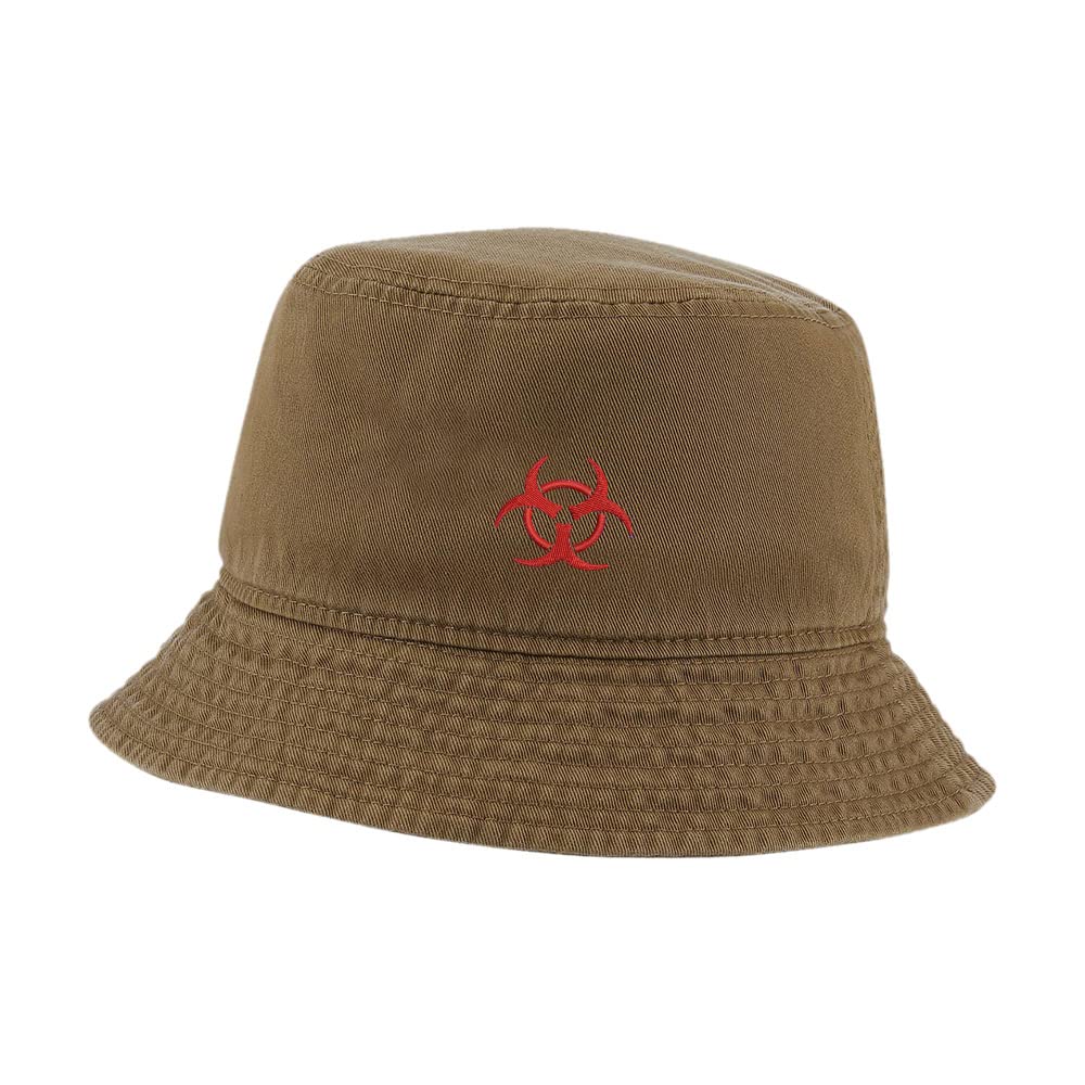 Mens Bucket Hat for Fishing Biohazard Embroidered Washed Cotton Hat Outdoor Outdoor Sun Hat (Khaki)