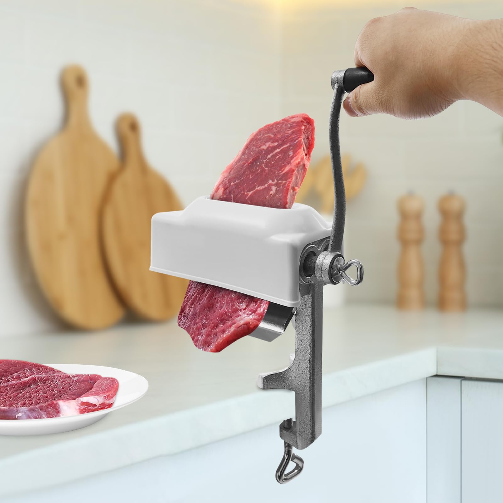 Manual Meat Tenderizer Machine Heavy Duty Meat Cuber Clamp-on Stainless Steel Meat Tenderizer Quick and Easy Beef Chicken Steak Flatten Tool for Commercial Home Kitchen