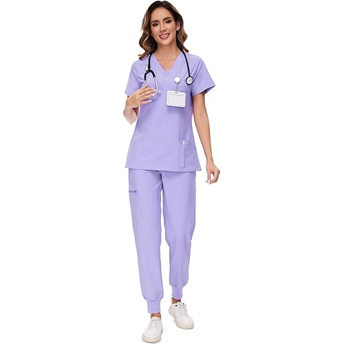 COZYFIT Scrubs for Women Set - Stretch V-Neck Scrub Top & Jogger Pant with 8 Pockets COZY SCRUBS