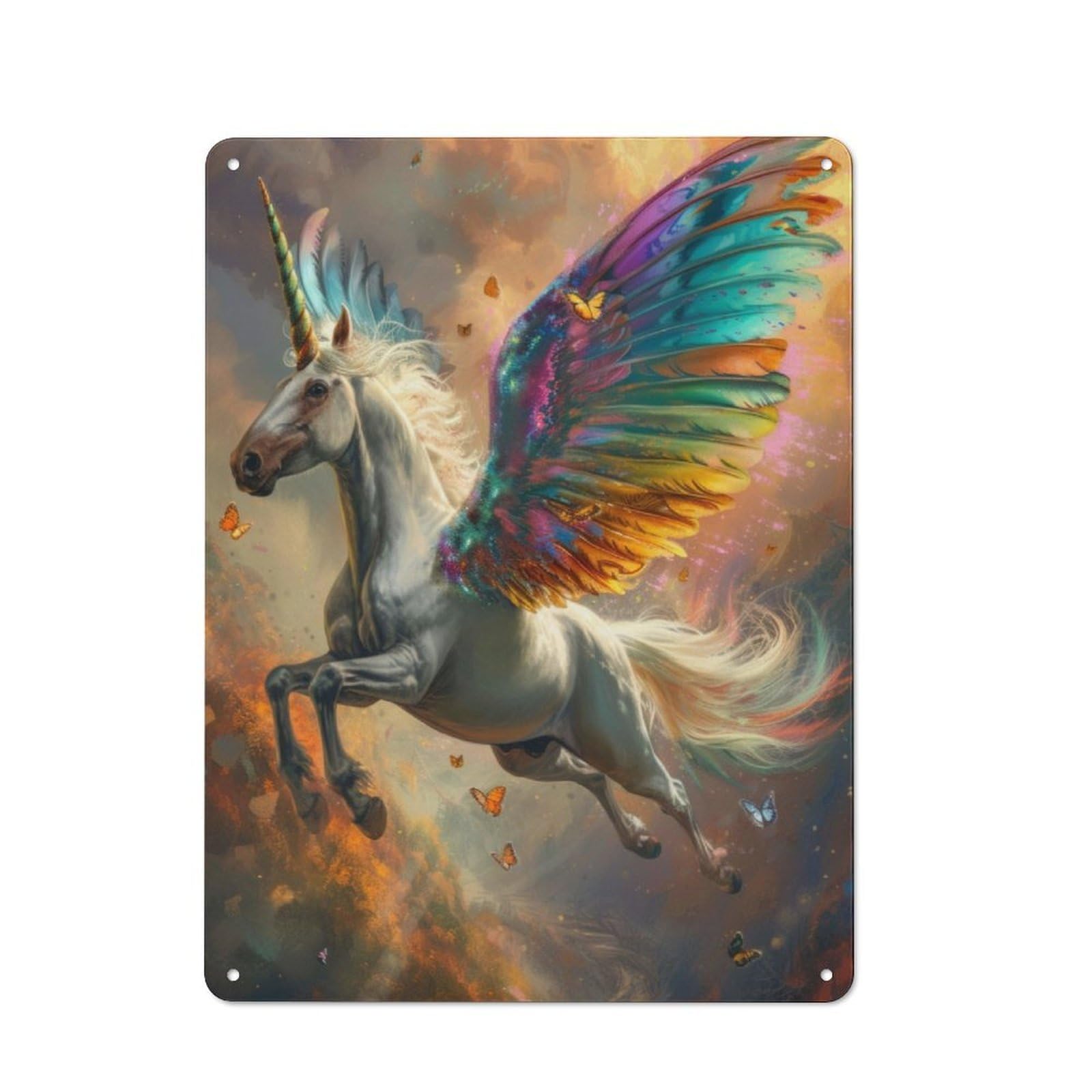 Junmoney Flying Unicorn With Wings Rustic Tin Sign 40X30cm Featuring For Garage Or Workshop, For Updating Garage And Workshop After Moving