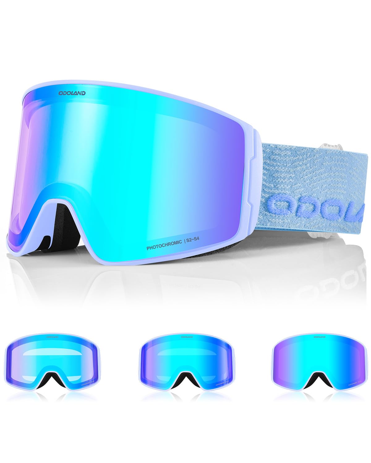 Odoland Gafas de Esquí Fotocromáticas para Días Soleados y Nublados Antiempañamiento Protección UV Gafas de Snowboard para Hombres Mujeres Adultos Jóvenes Esquí Snowboard