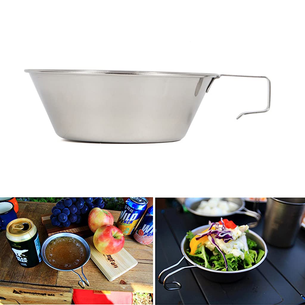 HUANGANG 300ml Stainless Steel Bowl with Folding Handle Portable Cookware Tableware Dish