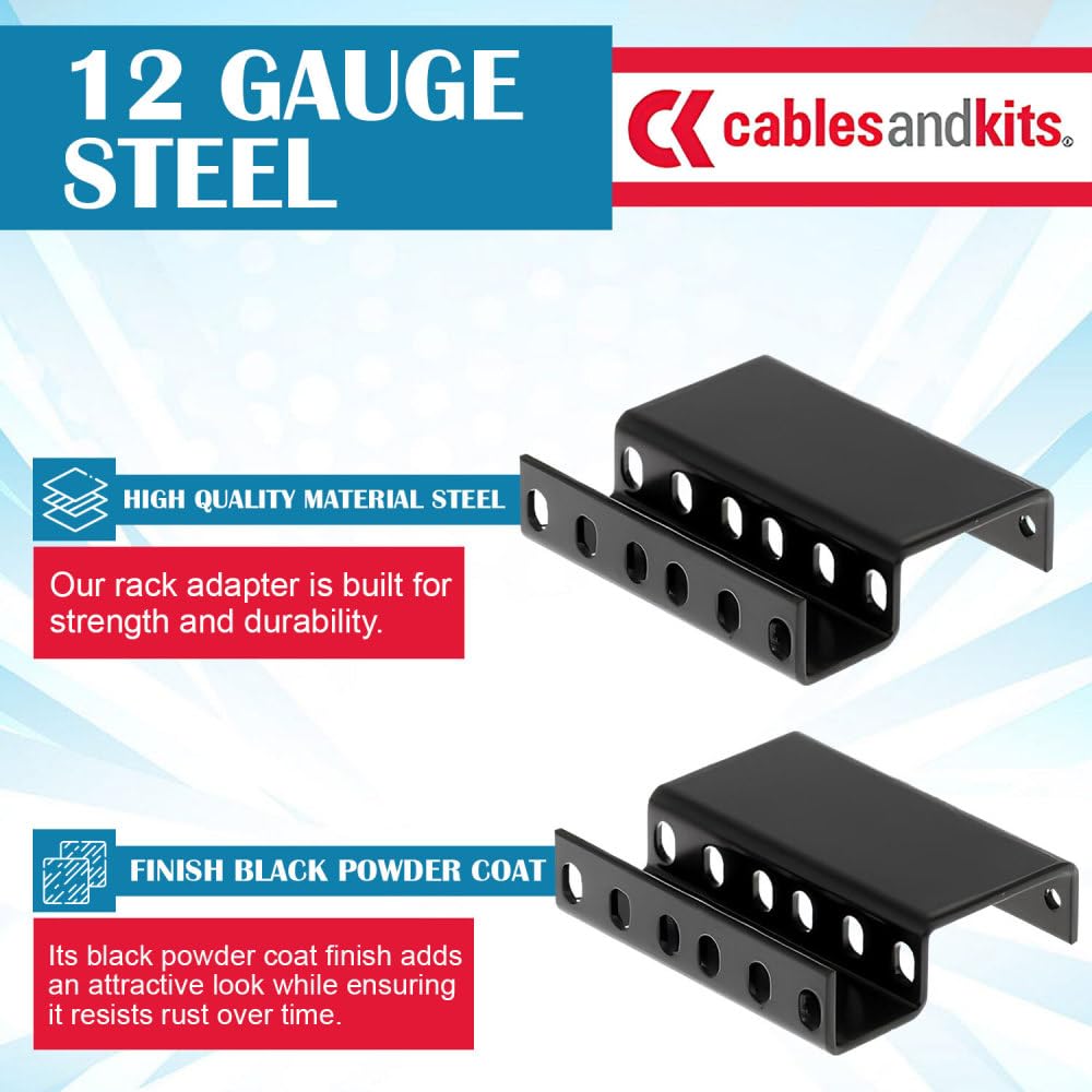 CablesAndKits 2RU (2 Unidades de Rack) Adaptador de Rack Empotrado, 3 Pulgadas de Hueco Desde la Cara del Estante, para computadoras, servidores o Equipos de Red