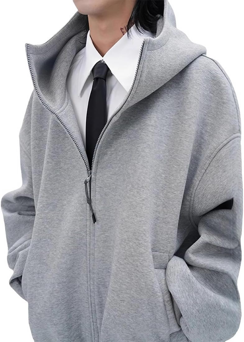 [YWSY] パーカー メンズ 春秋 長袖 ハイネック ジップアップ スウェット カジュアル ゆったり 無地 大きいサイズ 男女兼用