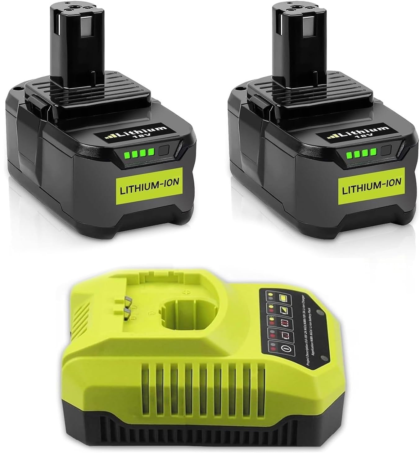 2 X 5,0Ah P108 Batterie de Remplacement pour Ryobi 18V et Chargeur 4A | Li-ION Batterie de Remplacement pour Ryobi One+ RB18L40 RB18L25 RB18L15 P102 P103 P104 P105 P106 P107