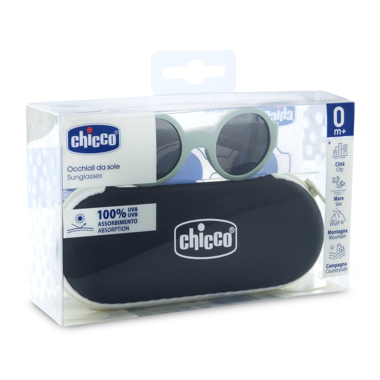 Chicco | Sonnenbrille 0 m + – Farbe Grün – vollständiger Schutz vor den schädlichen Auswirkungen von UVA- und UVB-Strahlen – weicher und flexibler Rahmen
