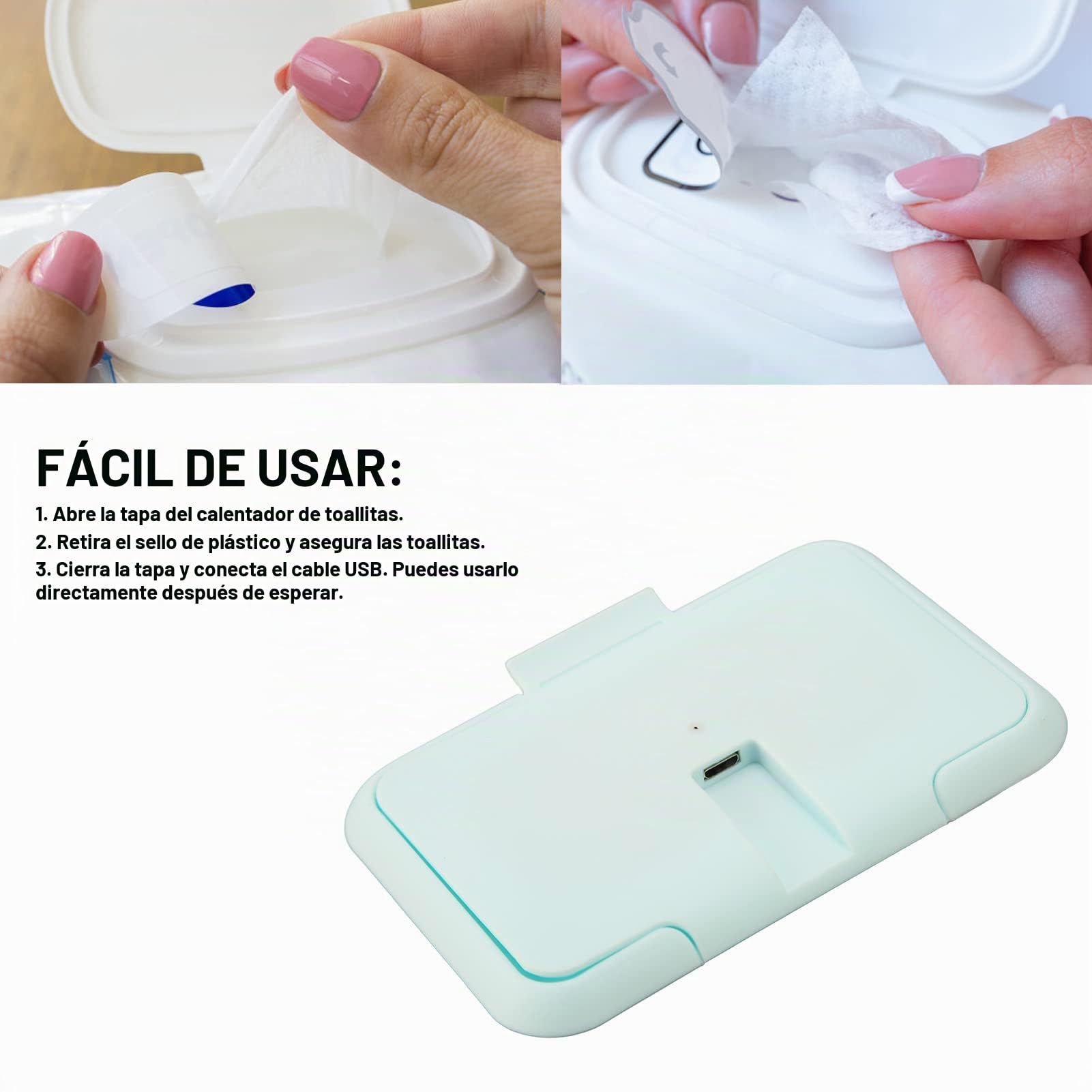 Calentador de Toallitas para Bebés, Calentador de Toallitas para Bebés, Portátil, Calentamiento Uniforme, Temperatura Constante, Toallita USB Ultrafina, Dispensador Cálido, Azul
