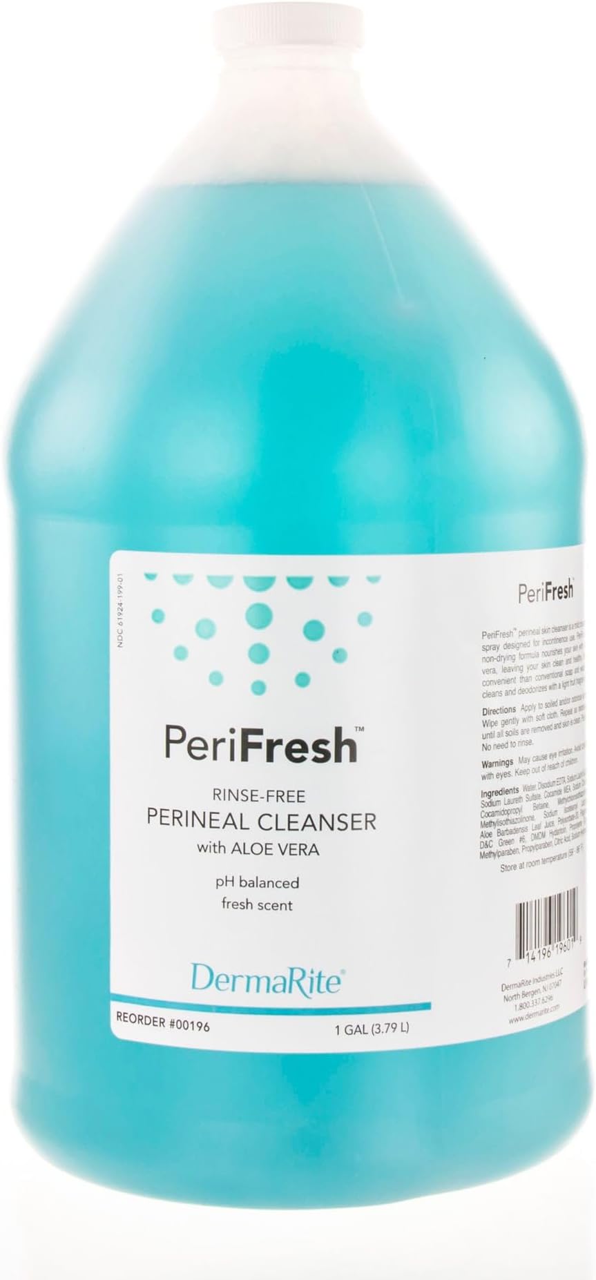 DermaRite PeriFresh Rinse-Free Perineal Cleanser - Aloe Vera Enriched, pH-Balanced, Odor Neutralizing - 1 Gal, 1 Count