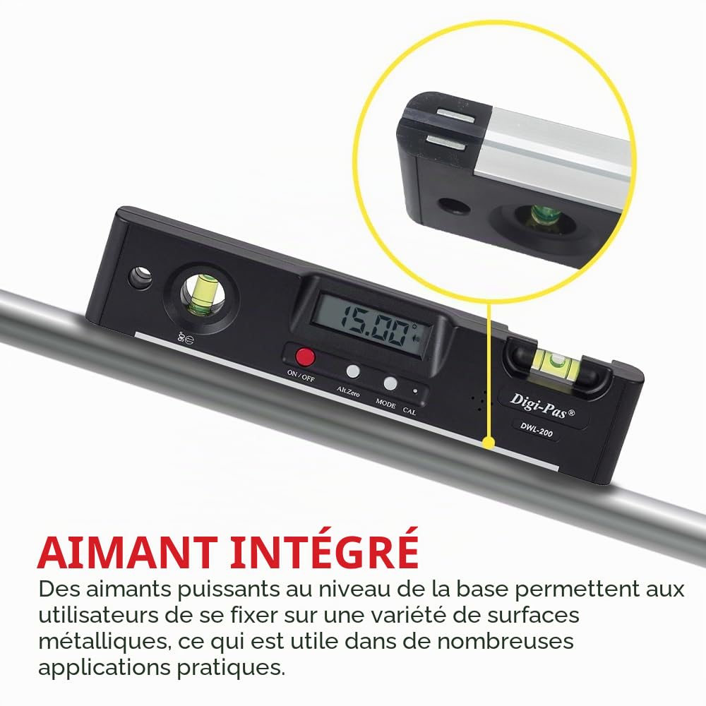Digi-Pas DWL200 Torpedo Niveau à bulle électronique 20cm/0,1 °Résolution