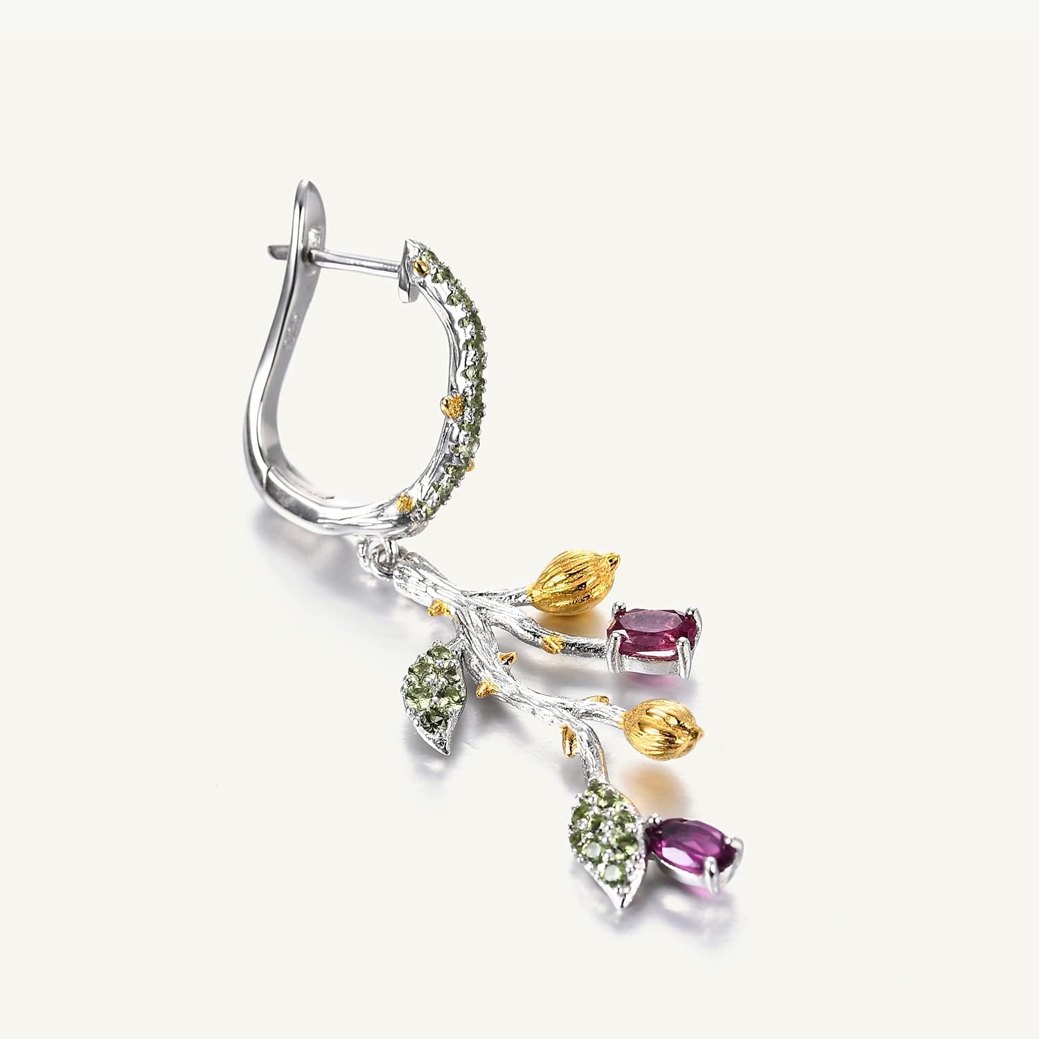 Tree Drop Earrings Genuine 925 Sterling Silver Latch Back Earrings Natural Rhodolite Garnet Original Handmade Gorgeous Silver Dangle Earrings for Women Girl Birthstone Dangling Earrings Hypoallergenic