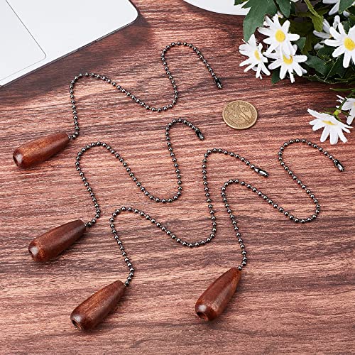 Image of GORGECRAFT 4 PCS Ceiling Fan Pull Chains Set Walnut Wooden Pull Chain Extension with Gunmetal Iron Ball Chains for Ceiling Light Fan Chain(Coconut Brown)