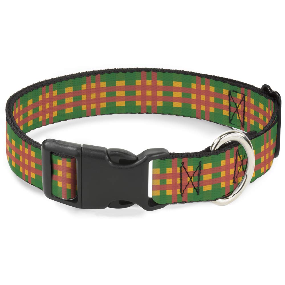 Collier pour chien haut de gamme Plaid Doré Vert Rose boucle robuste 16-58,4 cm