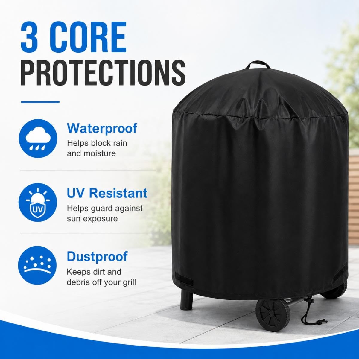 Copertura Barbecue Esterno per GRILIFE KY-PG 22.5in 57cm 2025 2026+ | Telo Copri Barbecue Copri Grill BBQ Copertura BBQ Impermeabile Rotondo Protettivo Anti Polvere Neve Pioggia Feci Uccelli Sole
