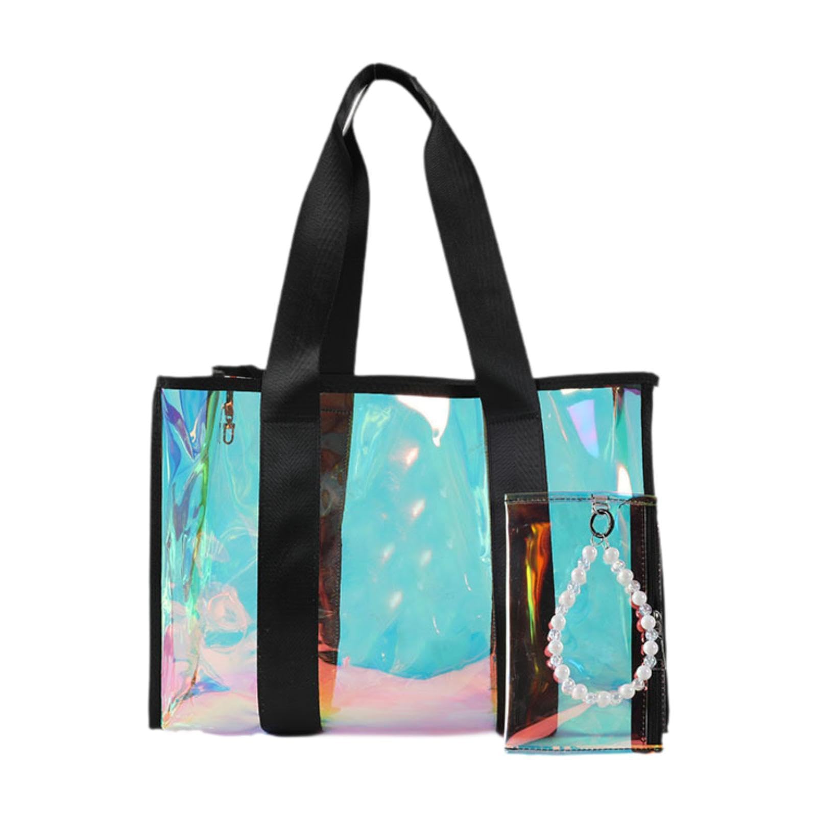 Beach Tote Bag Compact Women Handbag for Vacation Stadium Outdoor Sports Black-image-27