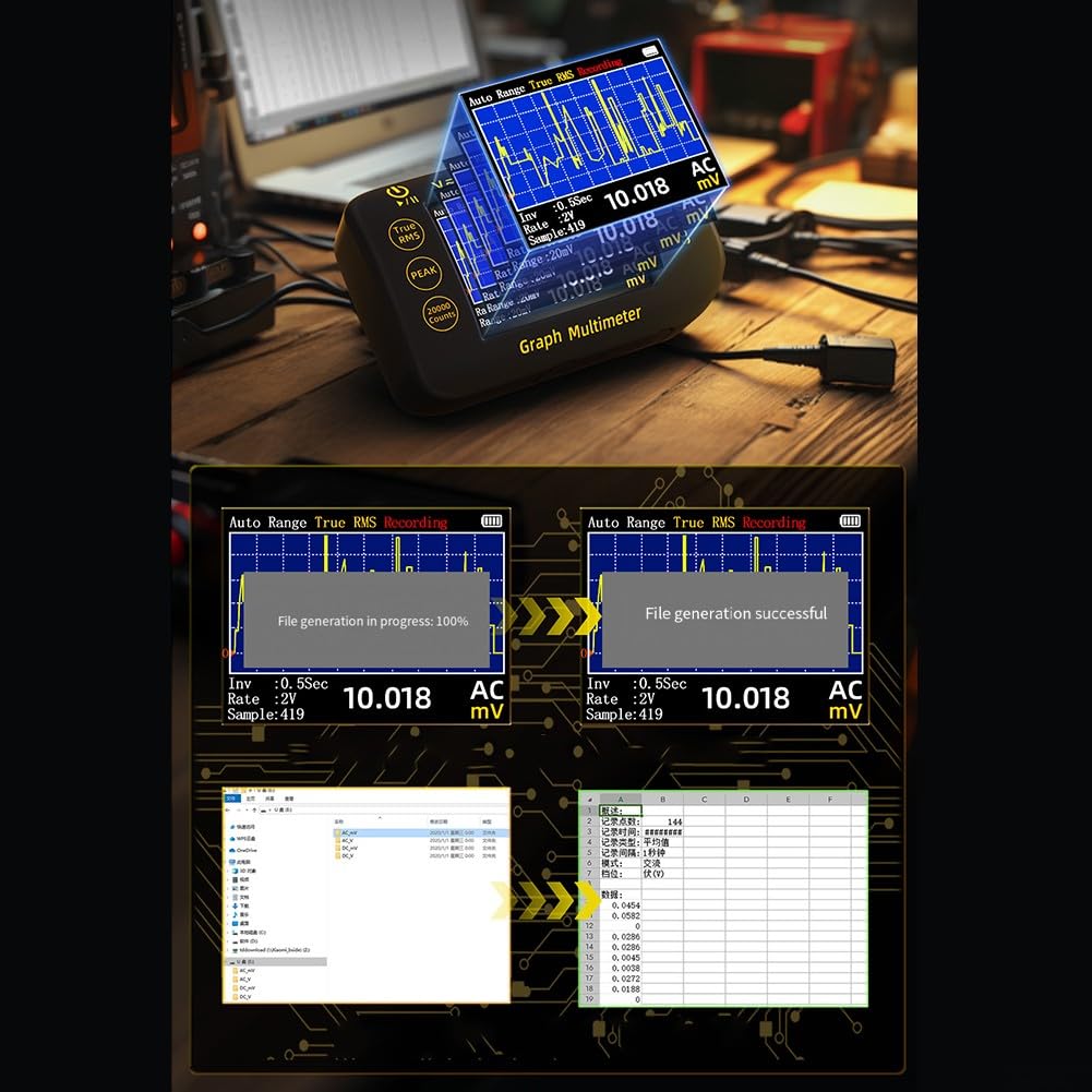 Multimetro digitale, S450 Multimetro Grafico Intelligente Mini Multimetri Fotovoltaici Digitali 20000 Conteggi Multimetri Ricaricabili TRMS Con Schermo a Colori TFT Full-View da 2.8 ''