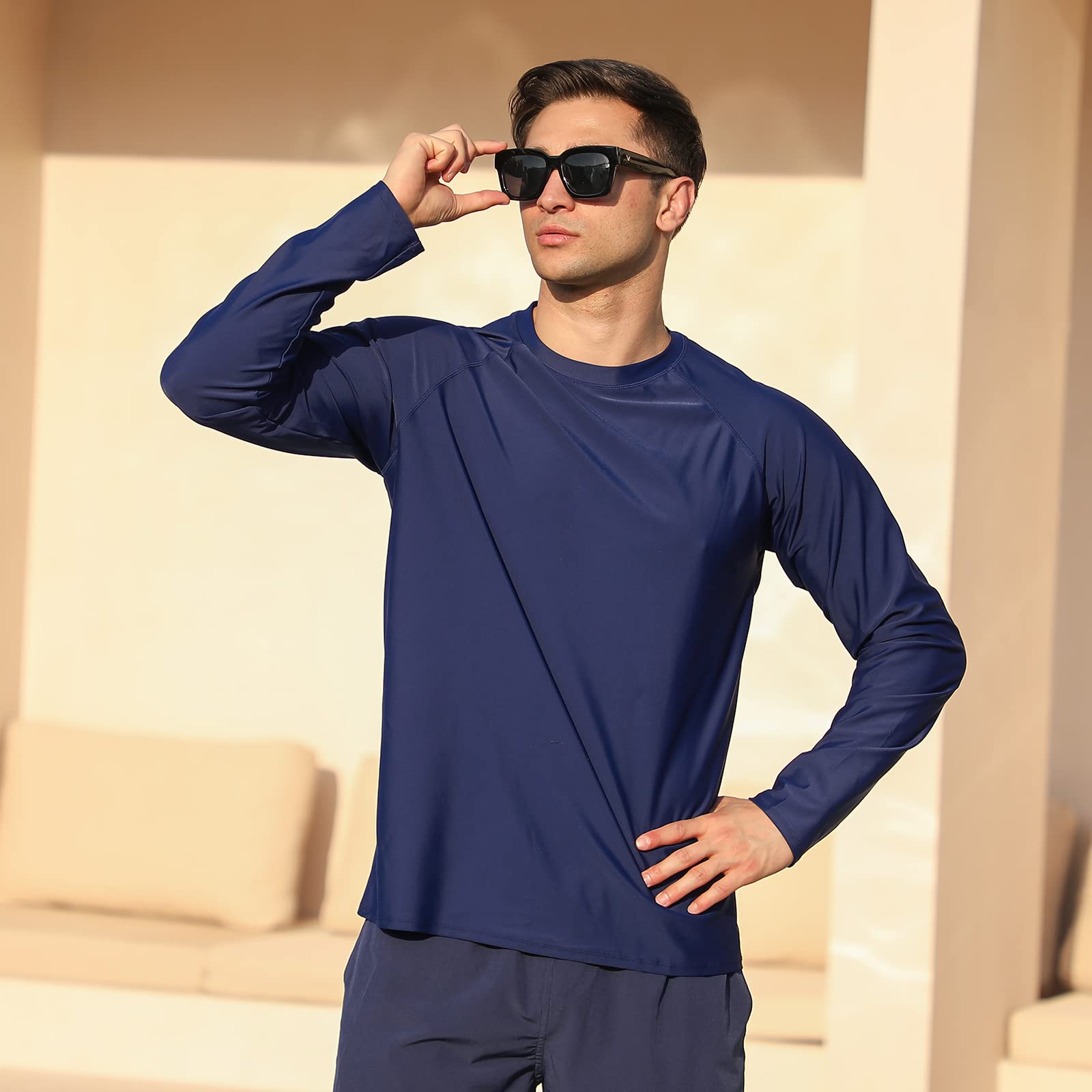 MASOCIO Maglia Anti UV da Uomo Maglietta Maniche Lunghe UPF 50+ Protezione Solare Costume da Bagno Rash Guard Asciugatura Rapida