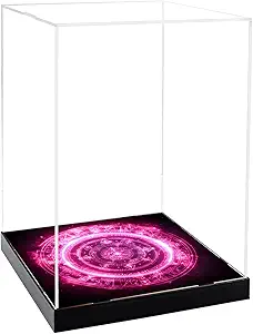 CHILLCASE Magic Array Design Acrylic Clear Display Case with Base Dustproof Display Box Assemble Collectible Showcase for Action Figures, Models PVC Figures(Red,9.8×9.8×13.8 inch