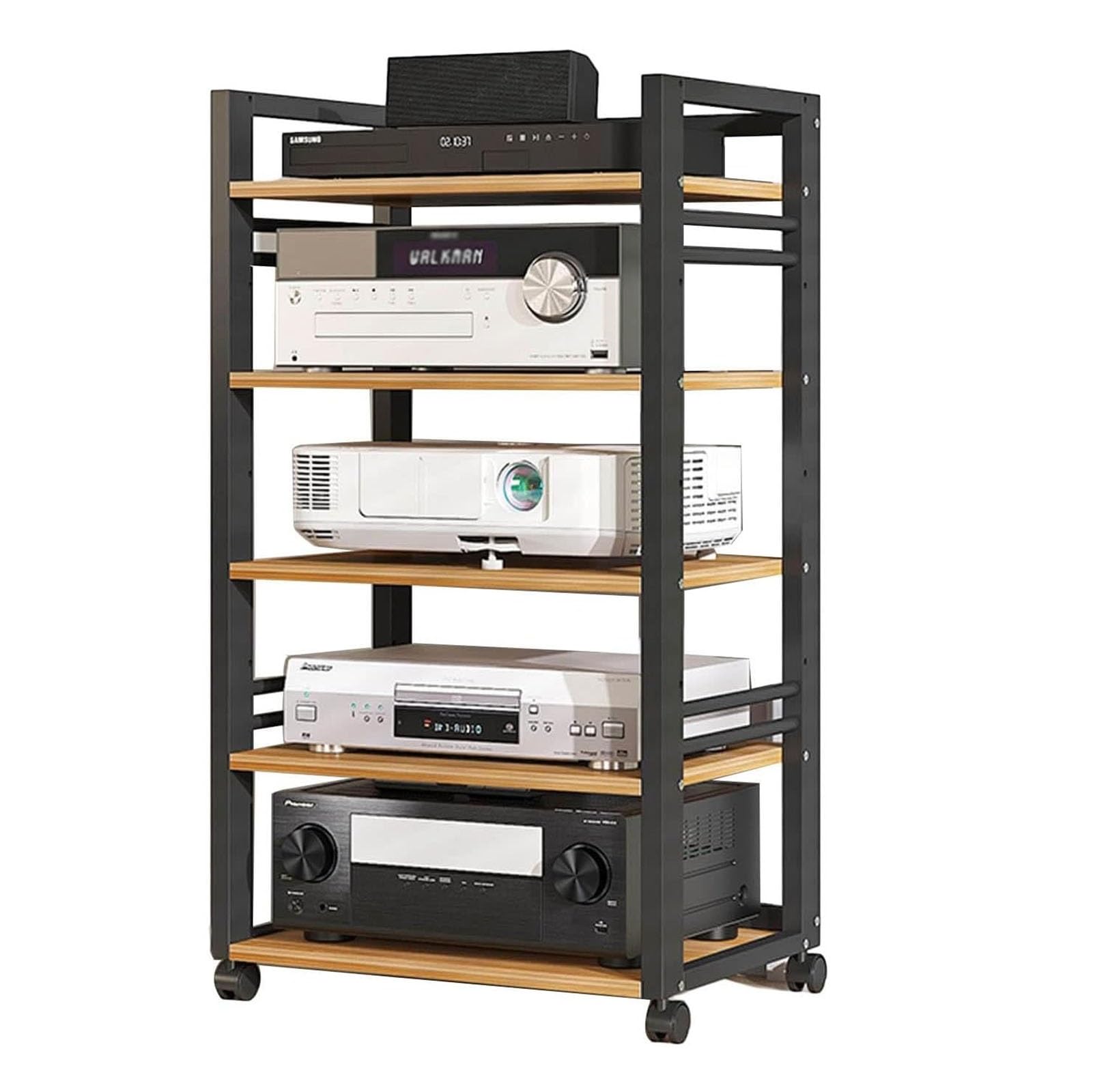 HOFSSI 5-Tier AV Media Stand Corner Rack, Entertainment Stereo Component Storage Rack with Height Adjustable Wooden Stand for Home/Office/Audio Video/DJ/Theater