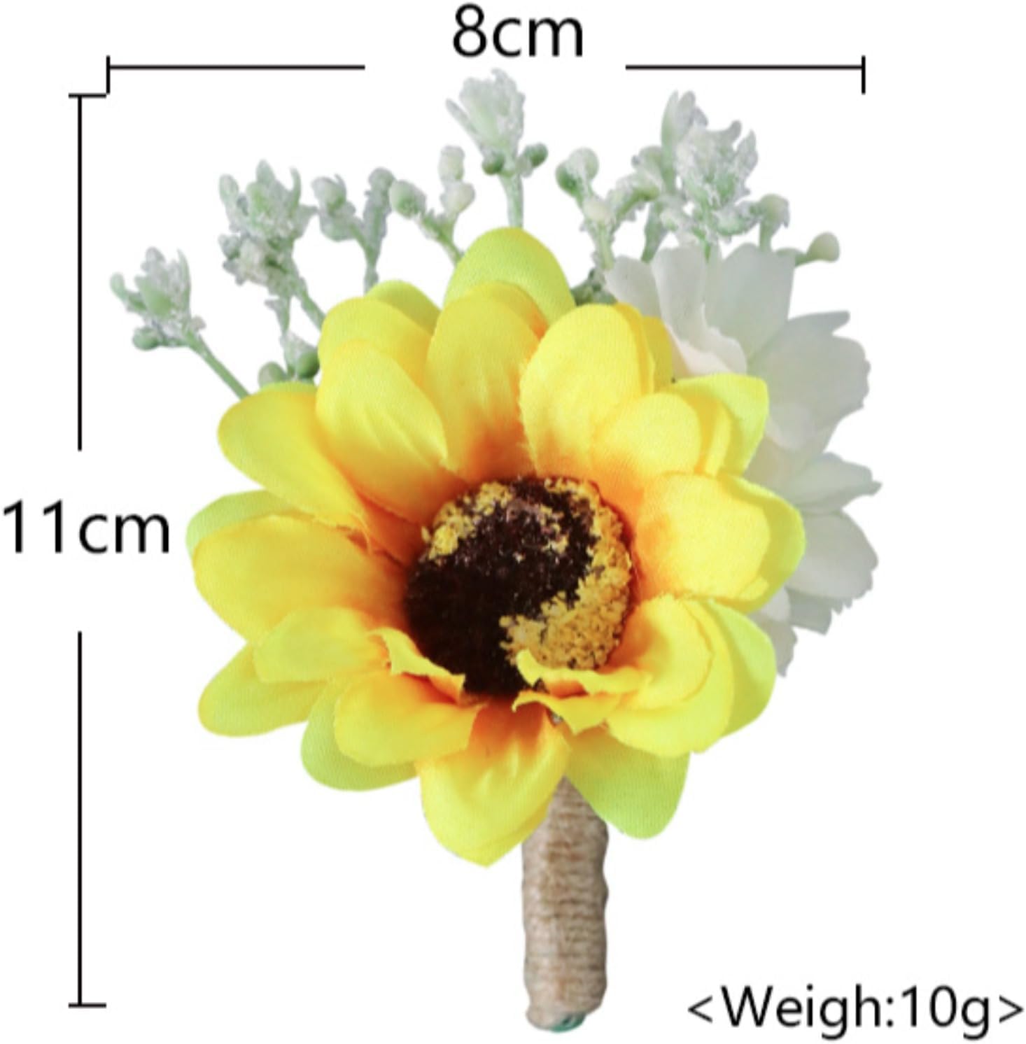 Artificial Sunflower Boutonniere Groom Boutonniere Man Buttonholes Corsage Wedding Flowers Set Party Decoration (Twine,6)