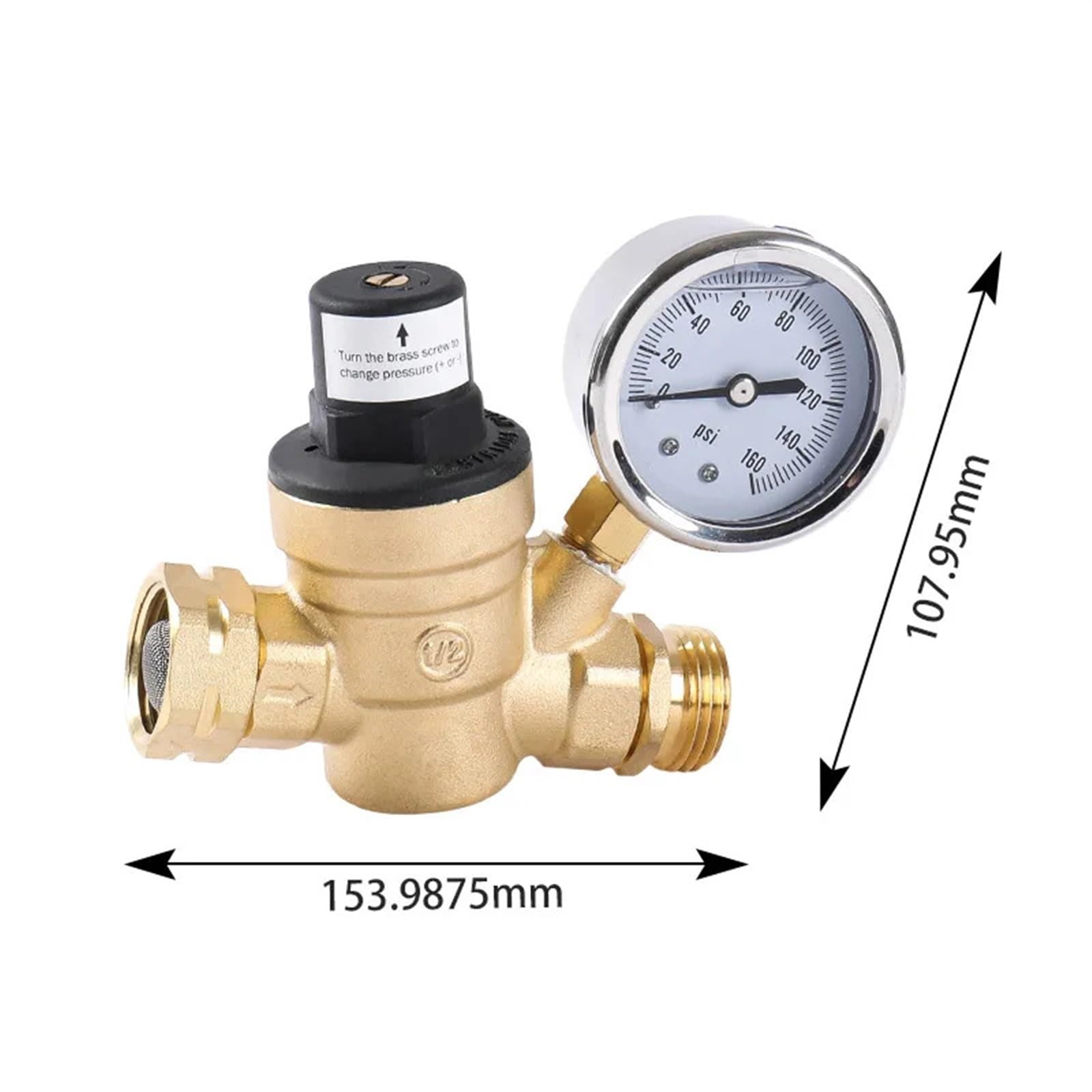 DN15 Water Pressure Regulator Threaded Accessories Adjustable Lead-Free Brass Belt Gauge Pressure Reducing Valve