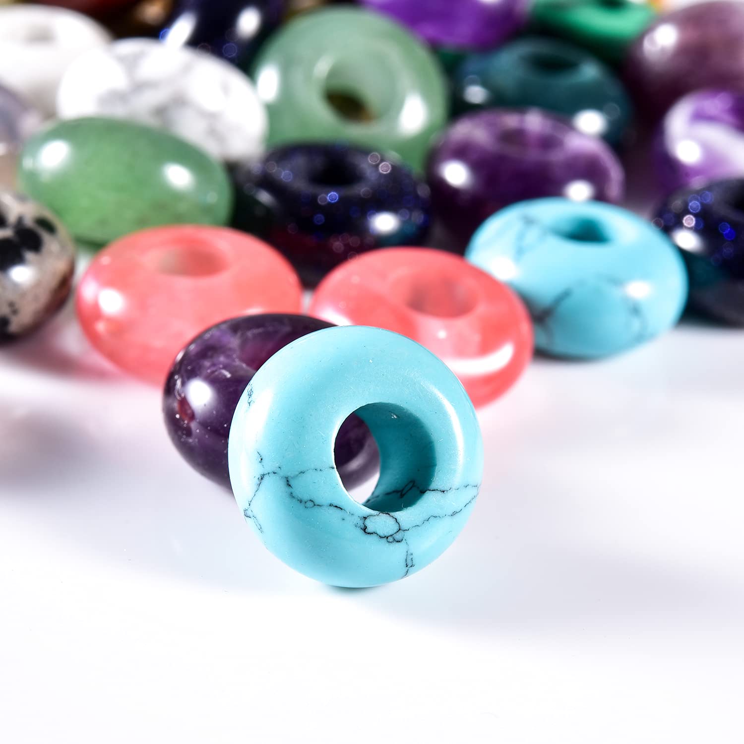 Lot De 15 Perles En Pierre Précieuse à Grand Trou Pour La Fabrication