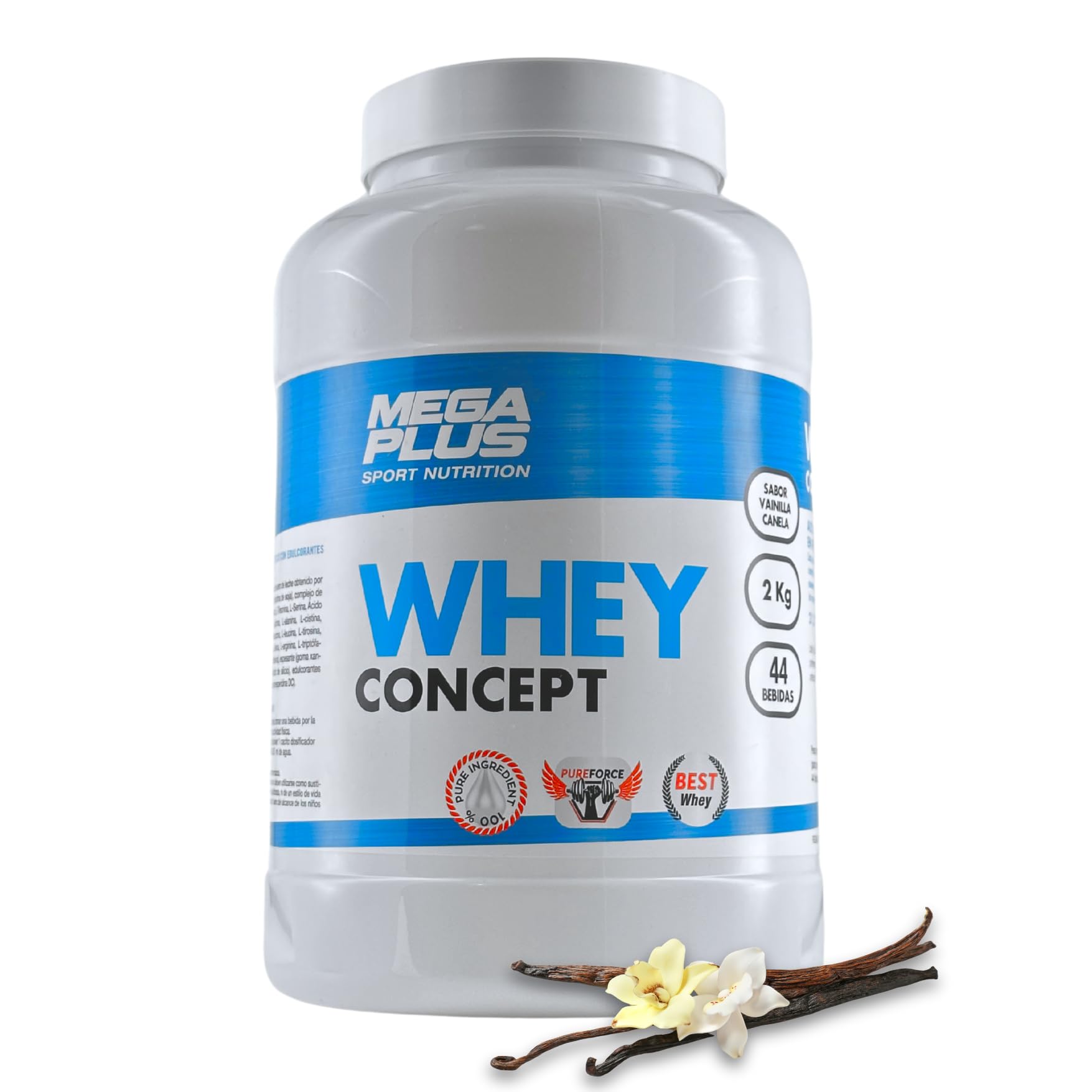 Whey Protein - Mega Plus - Proteína De Suero Concentrada Para Ganar Masa Muscular Y Recuperación - Proteina Whey En Polvo - Whey Protein Isolate - Alto Contenido Proteico - Proteina Vainilla 2kg