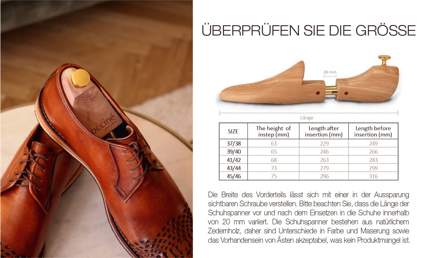 Coccine - Horma para zapatos de madera de cedro, extrafuerte, protección contra torceduras, tensor de madera para todos los zapatos, con muelles ajustables, 41-42