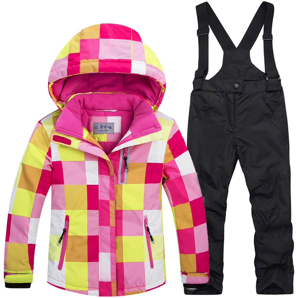 Girls/Boys Snowsuits Hooded Insulated Windproof Winer Coats Ski Jacket Snow Pants Set