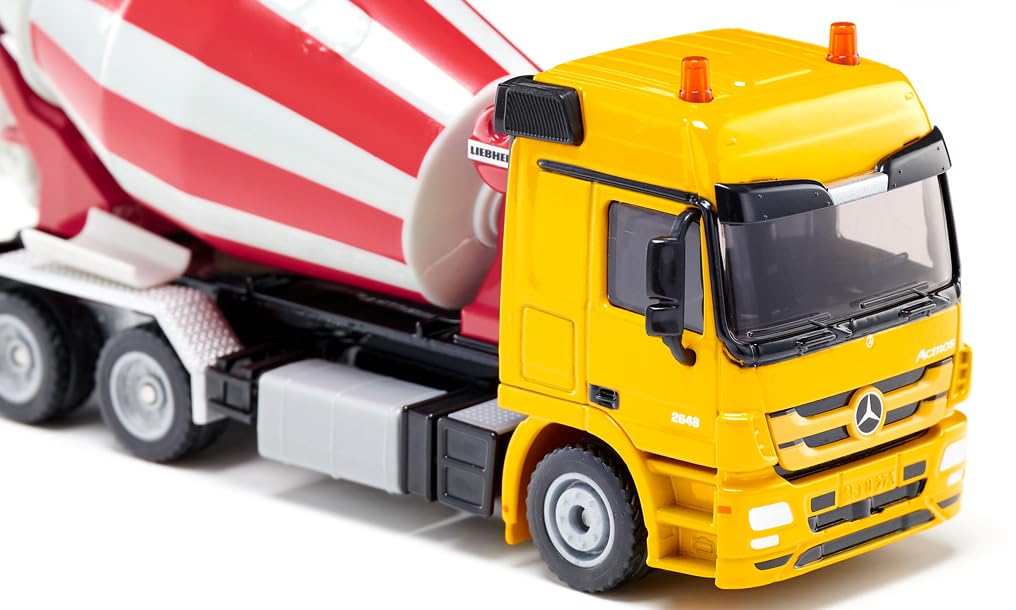 siku 3539, Mercedes-Benz Betoniarka-samochód z zabudową Liebherr, 1:50, Metal/tworzywo sztuczne, Żółty/Czerwony, Zabawka na budowę, Obracany bęben