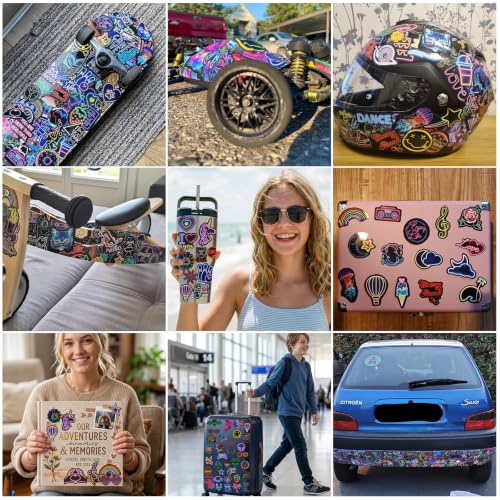 Image of AIRNOGO Water Bottle Stickers 200 Pcs Cool Neon Sticker Pack, Prizes for Kids Classroom, Waterproof Vinyl Stickers for Water Bottles Laptop Skateboard Journal Scrapbooking Luggage Tumbler etc