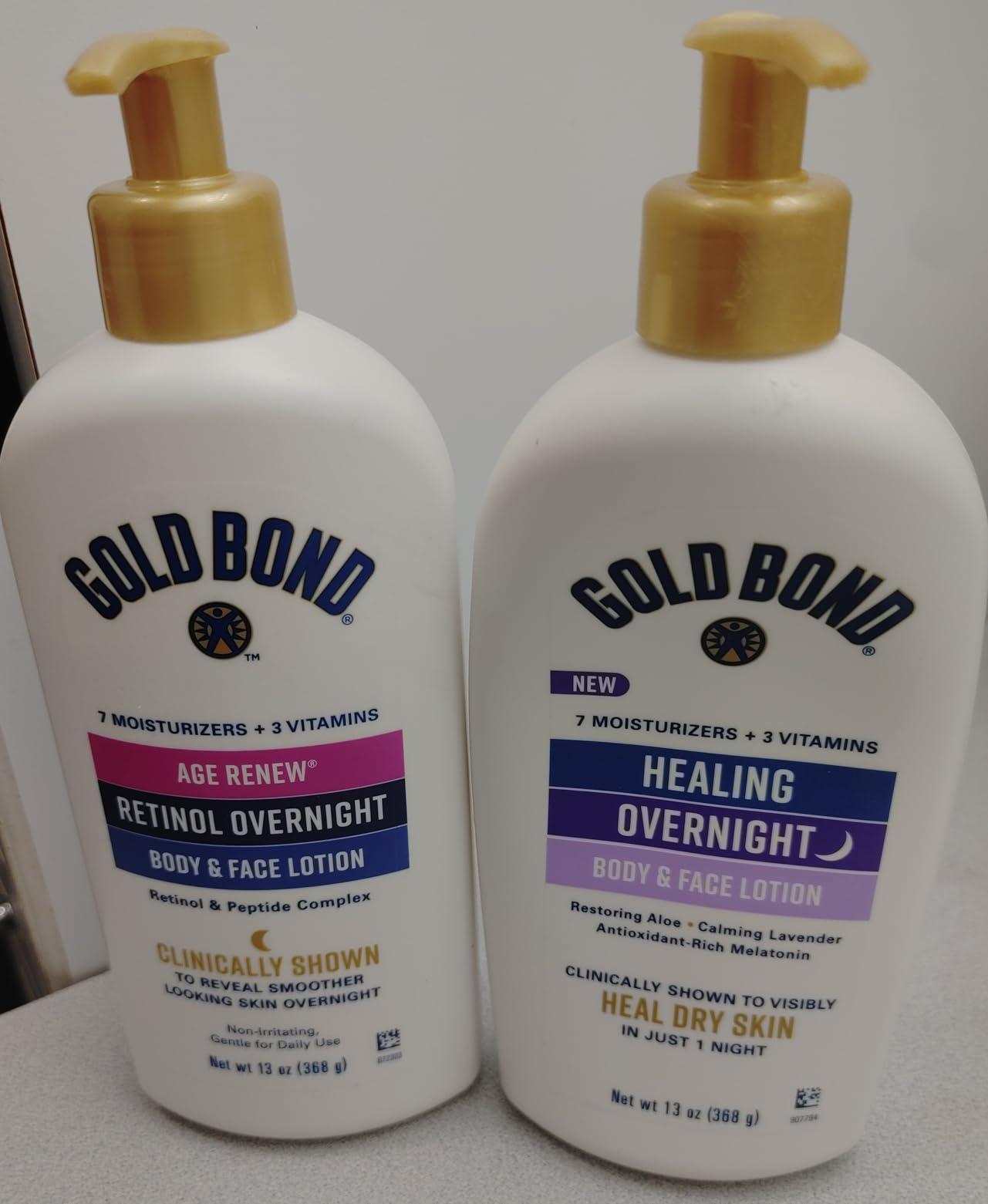 Gold Bond Healing Overnight Body & Face Lotion for Dry Skin, Nongreasy Moisturizer with Hyaluronic Acid, Aloe & Melatonin Works While You Sleep, 13 oz