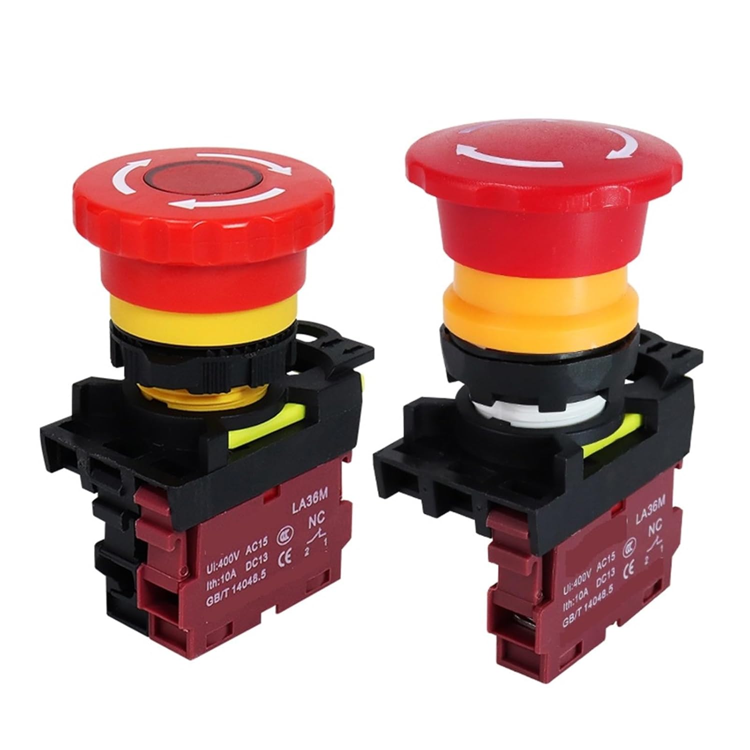 22mm LA36M Emergency Stop Switch Lockable Push Button 12v 24v 220v 10A 1NC 2NC(with red Light,1NC,AC220-380v)