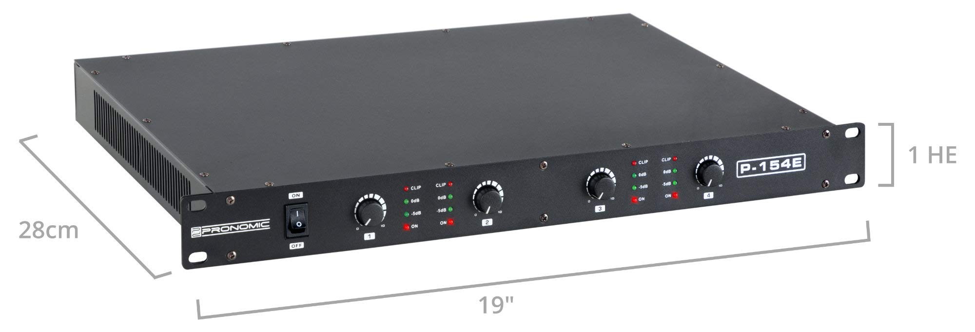 Pronomic P-154E MKII Finale - Finale 4 Canali - Potenza RMS/4 Ohm: 4x 150 Watt - Particolarmente adatto per uso monitor o studio/HiFi - 1HE - Nero