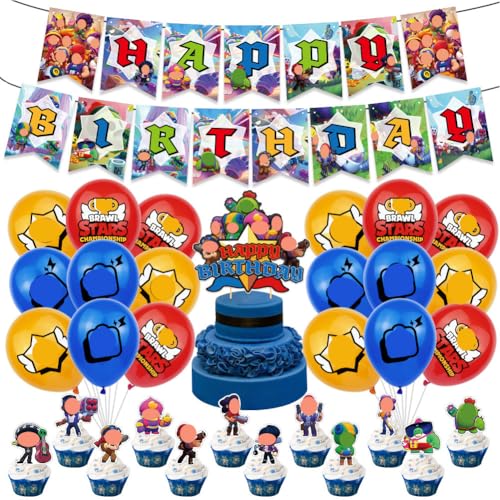 32PCS Brawl Batalla Salvaje Birthday Decorations,Batalla salvaje Temáticas s Decoraciones , Brawl Decoraciones De Color Cumpleaños,Globos, Decoración De Cumpleaños Para Niñas y Niños