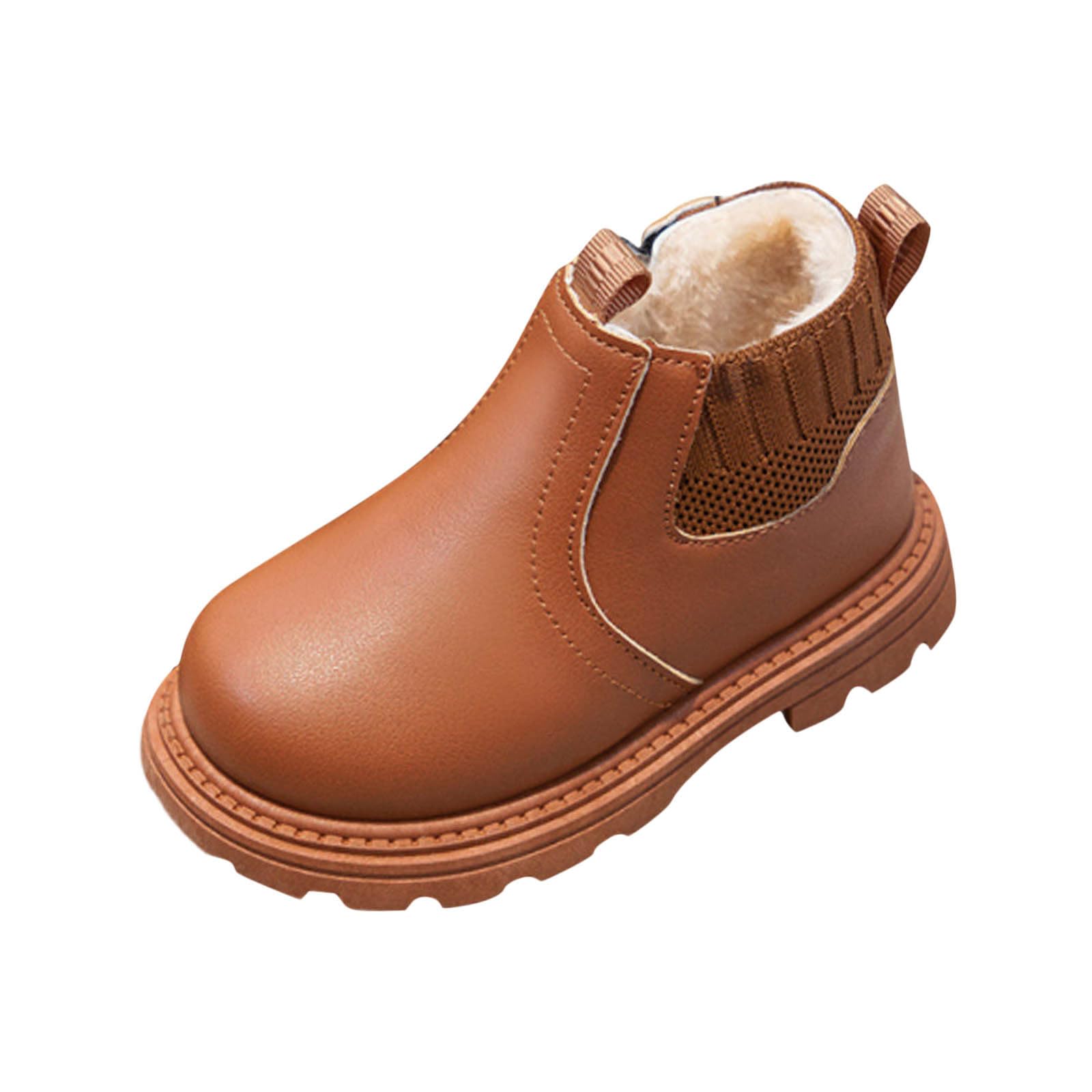 Ctreela Boys Girls Fur Ankle Boots Kids PU Leather Fall Boots Winter Warm Snow Outdoor Hiking Shoes Non