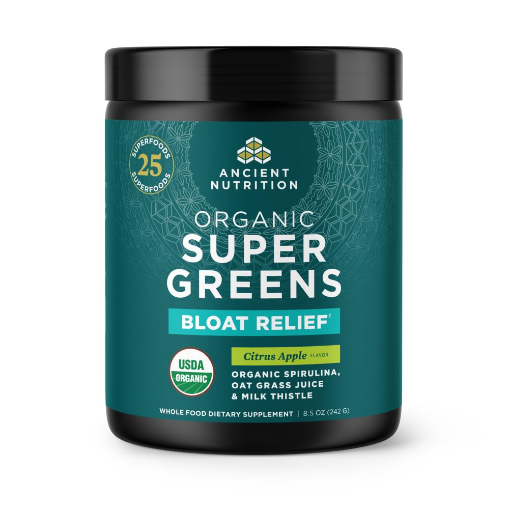 Ancient Nutrition Organic SuperGreens Bloat Relief, Citrus Apple