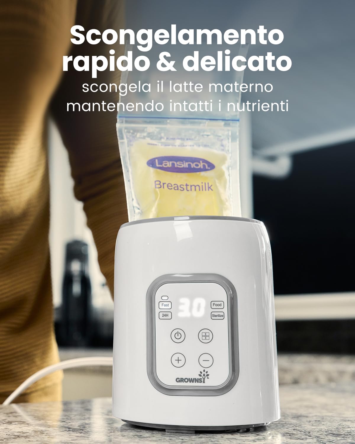 Scaldabiberon, Scaldalatte rapido per bambini GROWNSY 8 in 1 con timer per latte materno o artificiale, controllo accurato della temperatura, con funzione di scongelamento, sterilizzazione