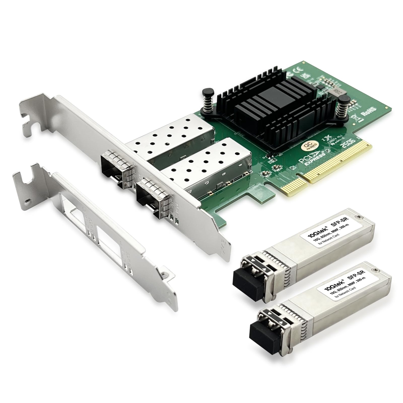 10Gtek 10Gb SFP+ Nic Network Card, Daul SFP+ Ports, Intel 82599ES Controller, Compare to Intel X520-DA2(E10G42BTDA), Packed with 2X SFP+ SR moudles (300m, MMF, 850nm)