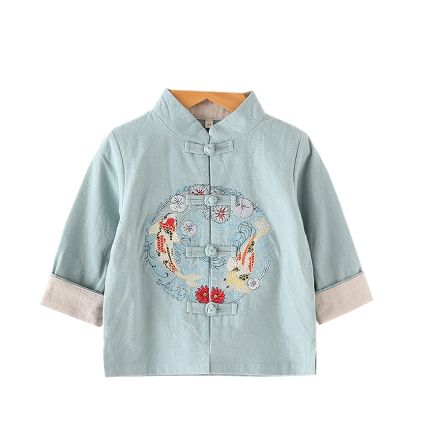 XueXian Tang Suit Chinese Style Hanfu Long Sleeve Tops for Boys Girls Outfits (A-blue,Tag 130:for 6-7Y)