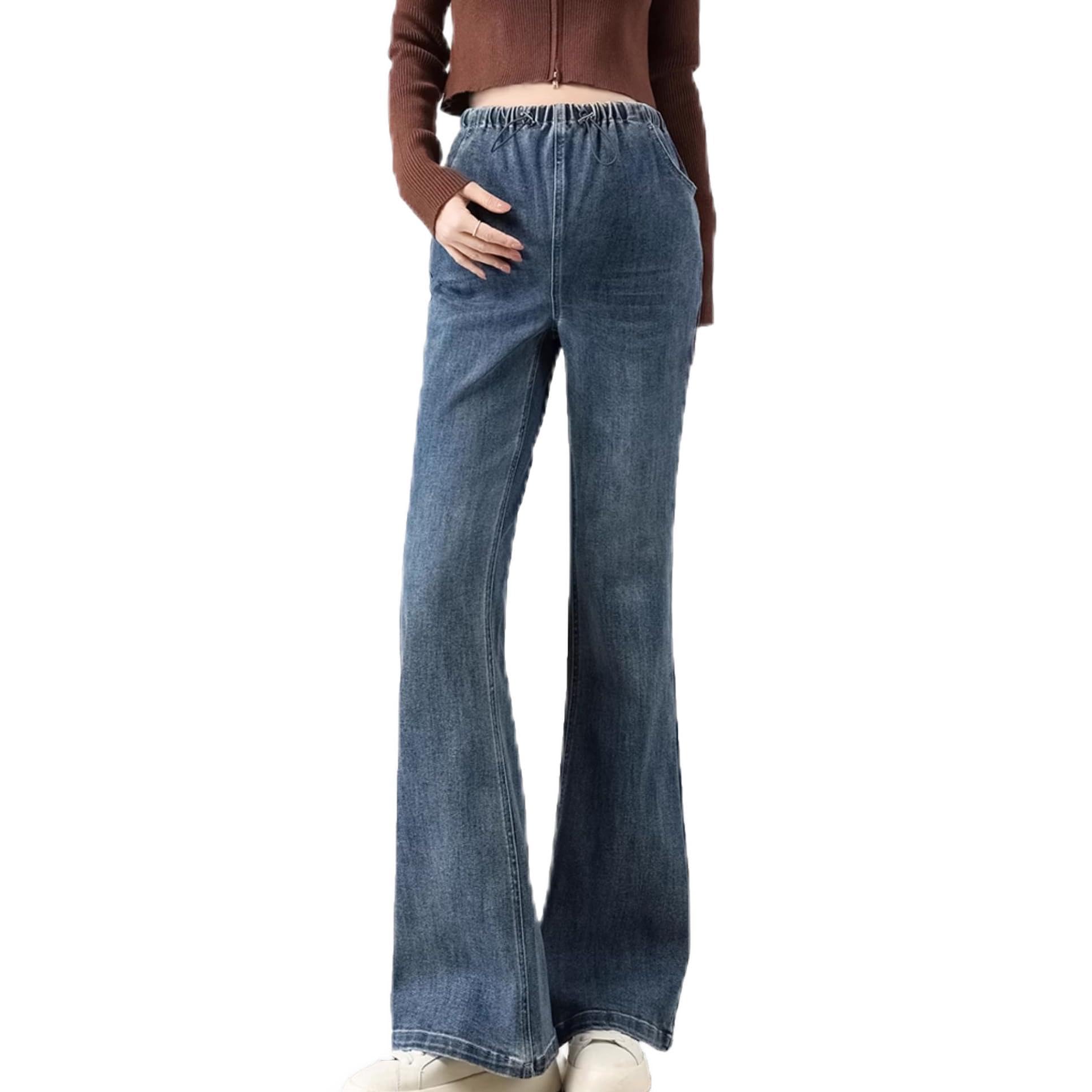 SXHEYUY Pantalones premamá para Mujer Forro Polar de Mezclilla Pantalón cálido de Embarazada Pantalón Suave con Bolsillos
