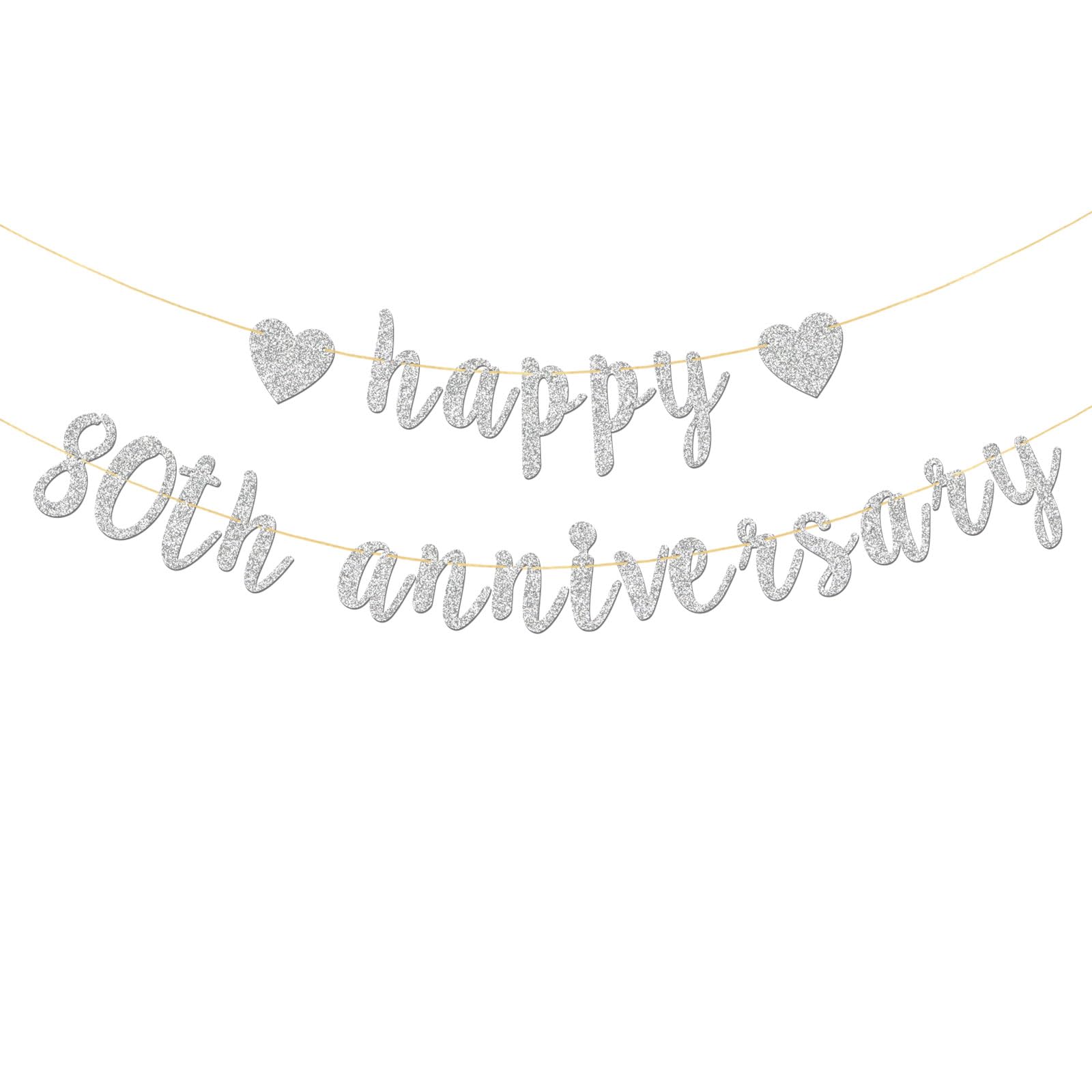 Happy 80th Anniversary Banner - Happy 80th Birthday Party Garland Supplies - 80 Wedding Anniversary Party Decorations - Silver Glitter