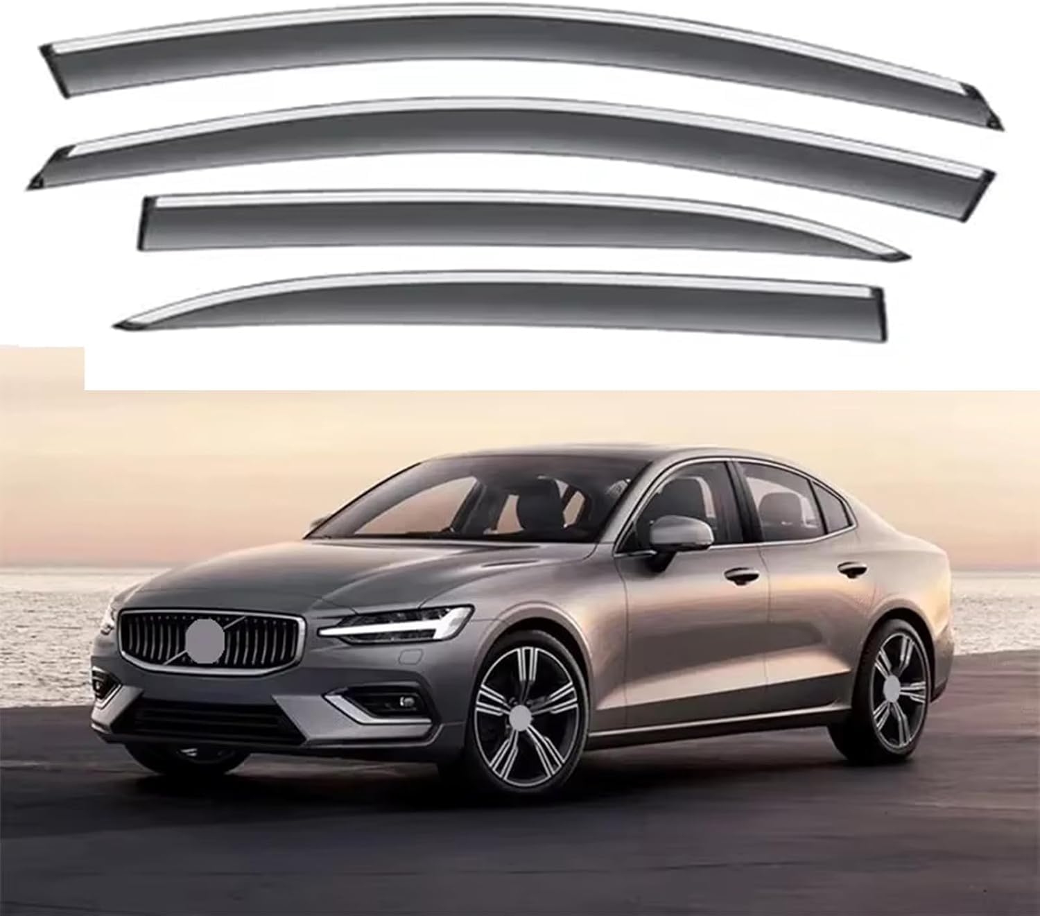liufangfc Wind Deflectors for Volvo S60 2020 – 4pc Tape-On Smoked Visors, Weatherproof, Anti-Salt/Snow, Low-Noise