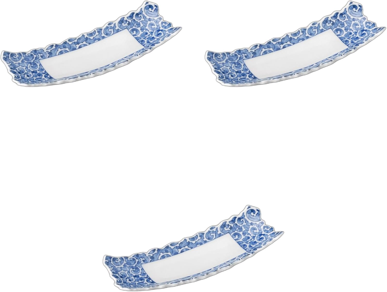 Setomonohonpo Set of 3, Arabesque Wavy Serving Dishes, 10.8 x 3.6 x 1.7 inches (27.5 x 9.2 x 4.2 cm) | Appetizer Plate, Porcelain