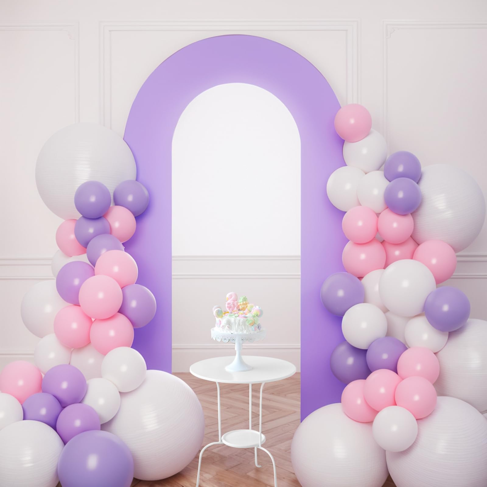 Babenest 7.2Ft Spandex Open Arch Backdrop, Fitted Double-Sided U-Shaped Wedding Arch, Round Top Chiara Stand Cover for Ceremony, Baby Shower, Birthday