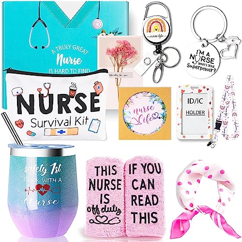 Larierour Nurse Gifts for Women-Nurse Appreciation Gift, Nurse Graduation, Nursing School, Christmas Gifts-Nurse Practitioner, RG Gift-Wine Tumbler, Socks, Coaster, Scarf, Badge Holder Reel,Card