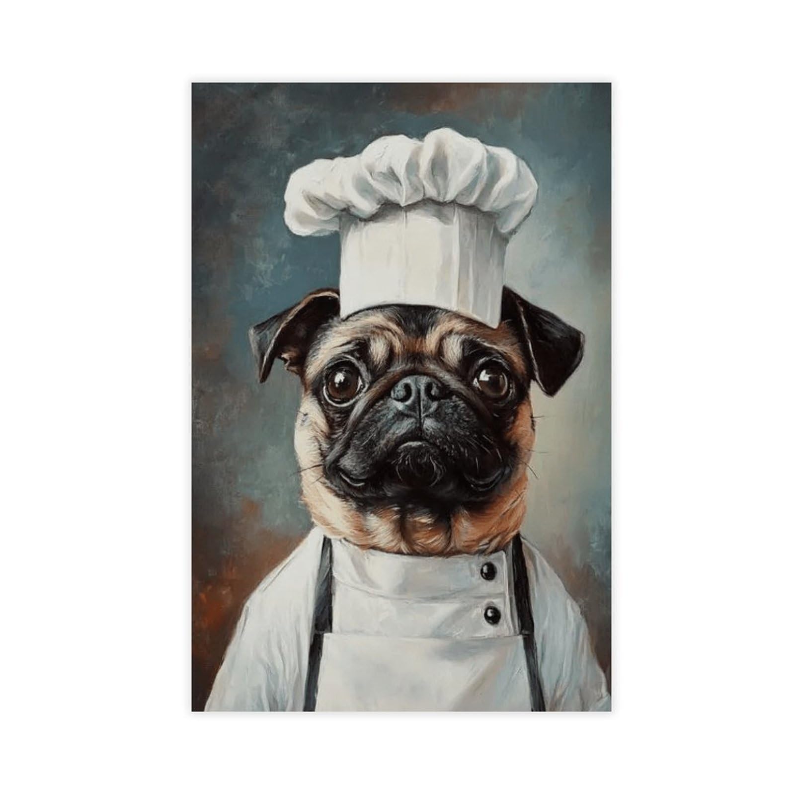NFFBGFD Pug In Chefs Hat Poster Canvas Poster Bedroom Decor Landscape Decor Gift 12x18inch(30x45cm)