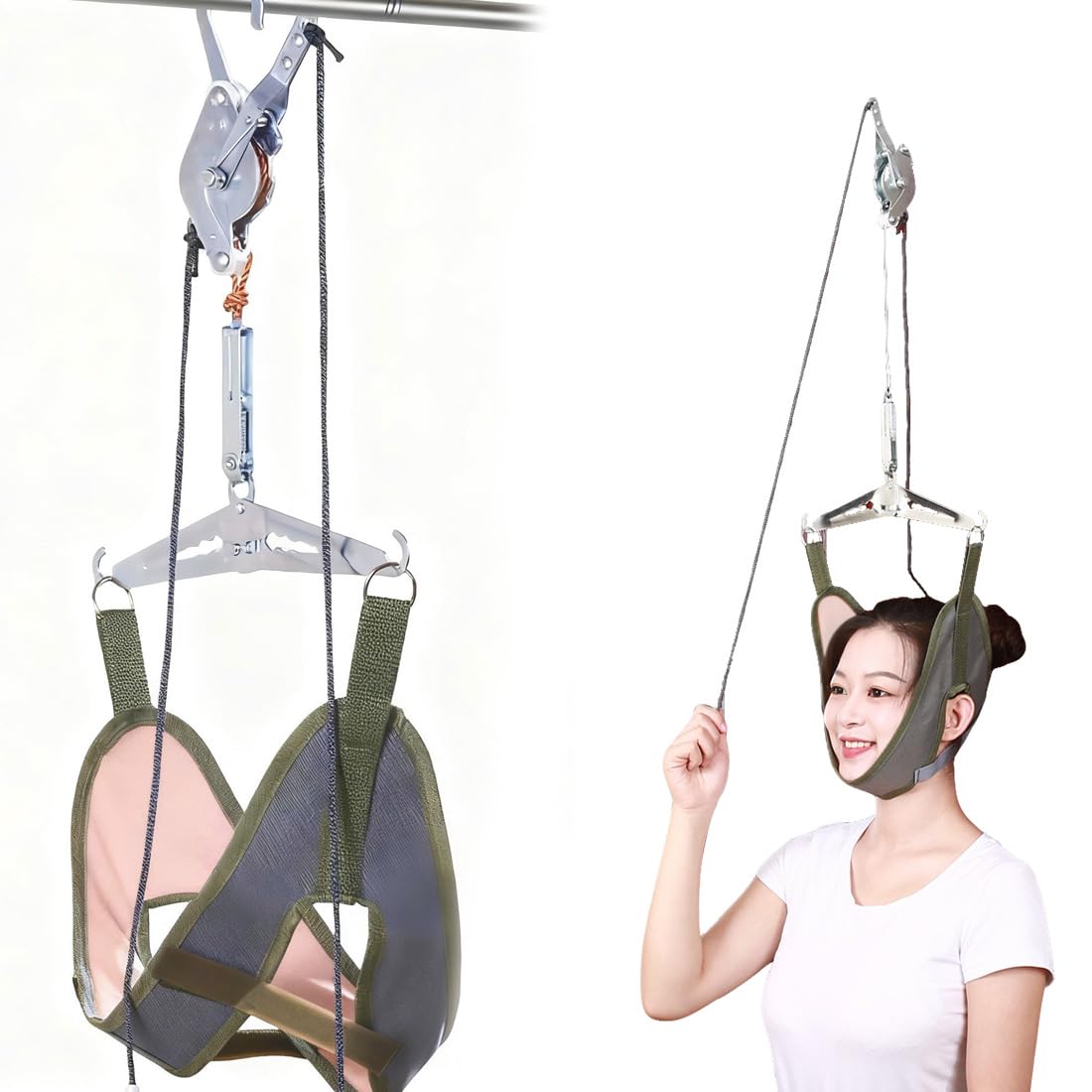Dispositivo di Trazione Cervicale Aggiornato, Trazione Cervicale, Per Dolori al Collo, Doppio Cricchetto, Amaca Portatile, Decompressore del Collo, per Sollievo dal Dolore al Collo