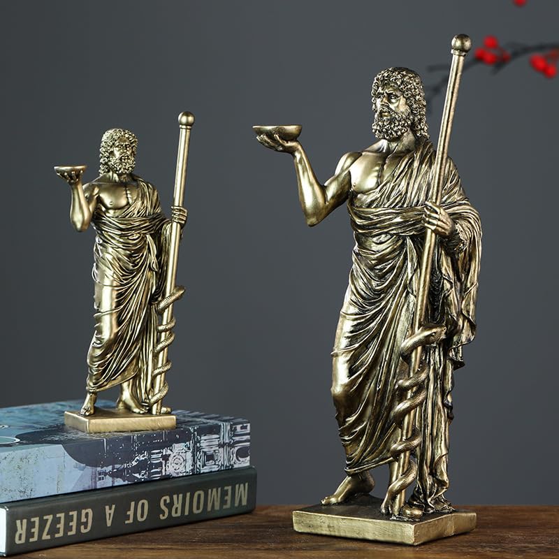 Escultura Asclepio Dios Griego Medicina Resina Bronce miniatura 3