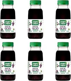 Suco Integral Campo Largo Uva Tinto 250ml – Kit com 6 Unidades | 100% Suco de Uva | Sem Adição de Açúcar | Bebida Natural
